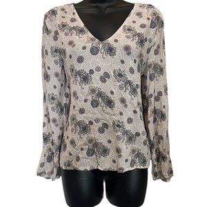 Women's Beige Floral Lucky Brand Blouse Size Small